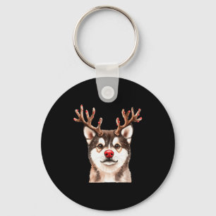 Akita Reindeer Christmas Lights Dog Lover Xmas Paj Key Ring
