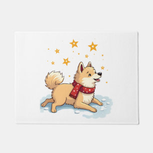 Akita Snowball Fight Doormat