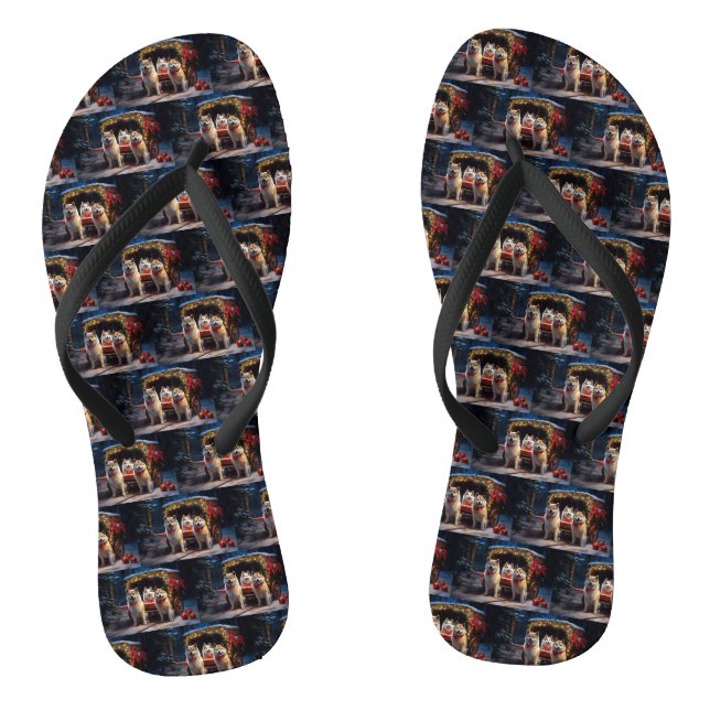 Akita Snowy Sleigh Ride Christmas Decor Jandals (Footbed)