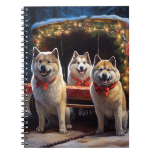 Akita Snowy Sleigh Ride Christmas Decor Notebook