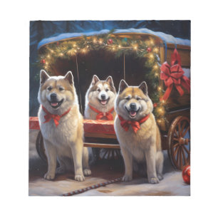 Akita Snowy Sleigh Ride Christmas Decor Notepad