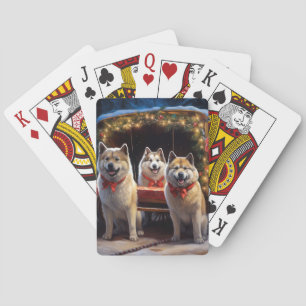 Akita Snowy Sleigh Ride Christmas Decor Playing Cards