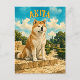 Akita, Vintage Watercolor Dog Art Postcard