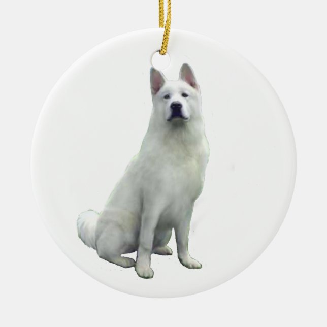 Akita - White Ceramic Tree Decoration (Front)