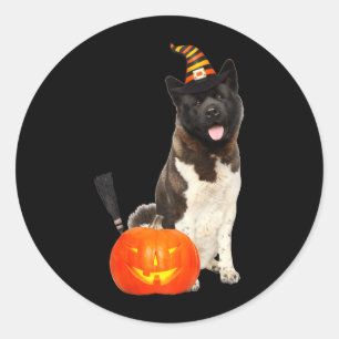 Akita Witch Hat Halloween Dog Costume Classic Round Sticker