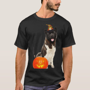 Akita Witch Hat Halloween Dog Costume T-Shirt