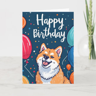 Akita with Balloons Birthday Card