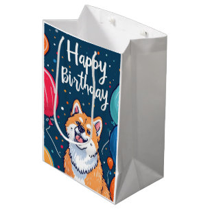 Akita with Balloons Birthday Medium Gift Bag