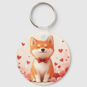 Akita with Roses - Valentine's Day  Key Ring