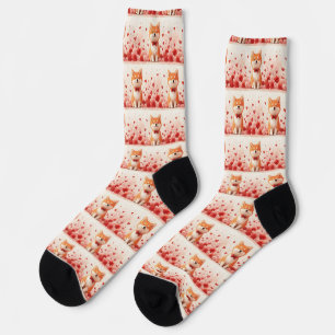 Akita with Roses - Valentine's Day  Socks