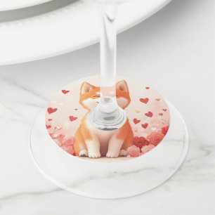 Akita with Roses - Valentine's Day Wine Glass Tag