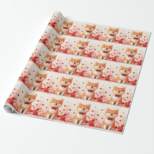 Akita with Roses - Valentine's Day Wrapping Paper
