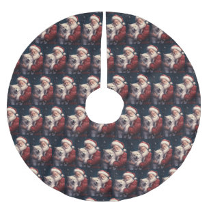 Akita with Santa Claus Festive Christmas Brushed Polyester Tree Skirt