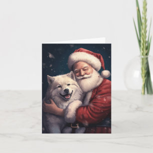 Akita with Santa Claus Festive Christmas Card
