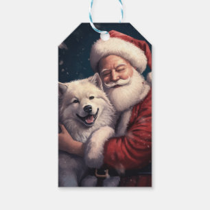 Akita with Santa Claus Festive Christmas Gift Tags