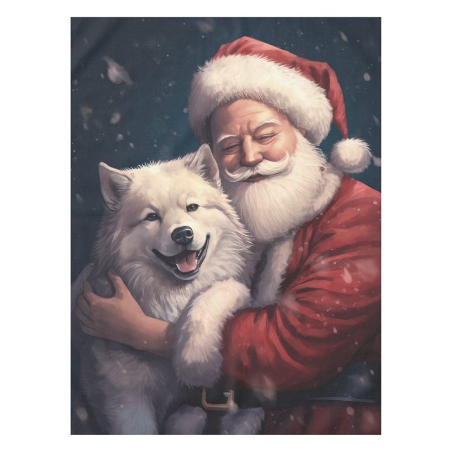 Akita with Santa Claus Festive Christmas  Tablecloth (Front)