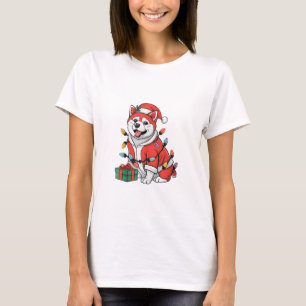 Akita Xmas Lighting Santa Akita Dog Christmas T-Shirt