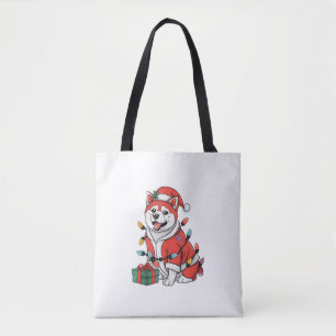 Akita Xmas Lighting Santa Akita Dog Christmas Tote Bag