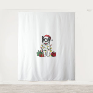 Akita Xmas Lighting Santa Hat Akita Dog Christmas Tapestry