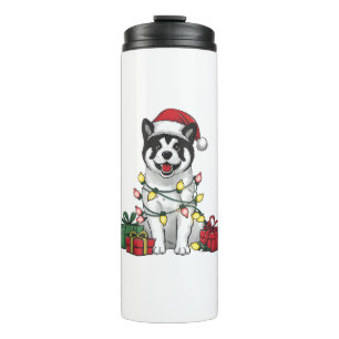 Akita Xmas Lighting Santa Hat Akita Dog Christmas Thermal Tumbler