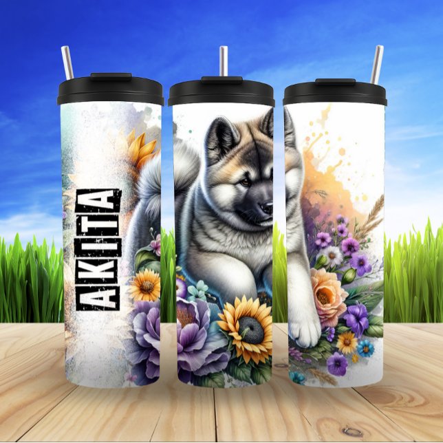 Akita's Gentle Floral Presence Thermal Tumbler (Creator Uploaded)