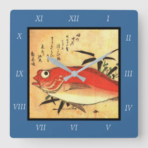 Akodai - Hiroshige's Colourful Japanese Fish Print Square Wall Clock