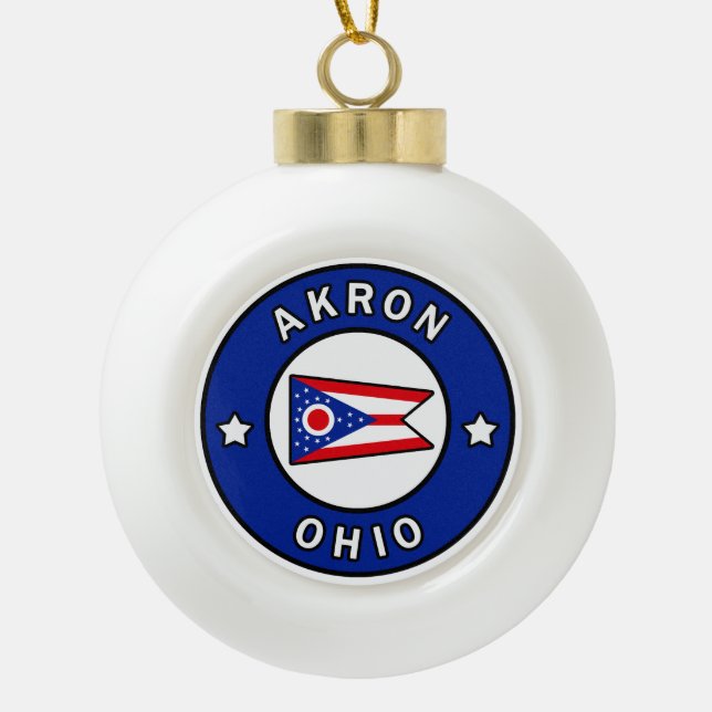 Akron Ohio Ceramic Ball Christmas Ornament (Front)