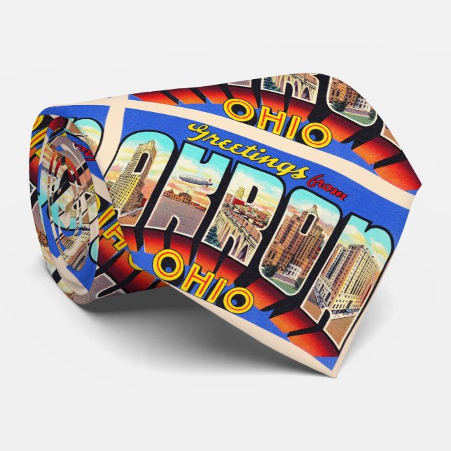 Akron Ohio OH Vintage Large Letter Postcard Tie (Rolled)
