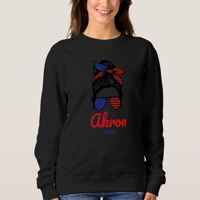 Akron Ohio Retro Messy Bun   Sweatshirt (Front)