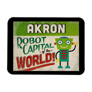 Akron Ohio Robot - Funny Vintage Magnet