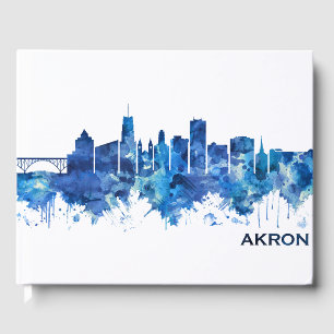 Akron Ohio Skyline Blue Guest Book