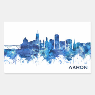 Akron Ohio Skyline Blue Rectangular Sticker