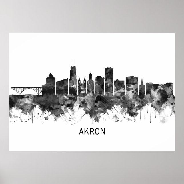 Akron Ohio Skyline BW Poster (Front)