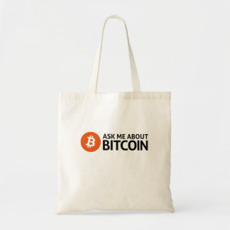 aks me about bitcoin tote bag