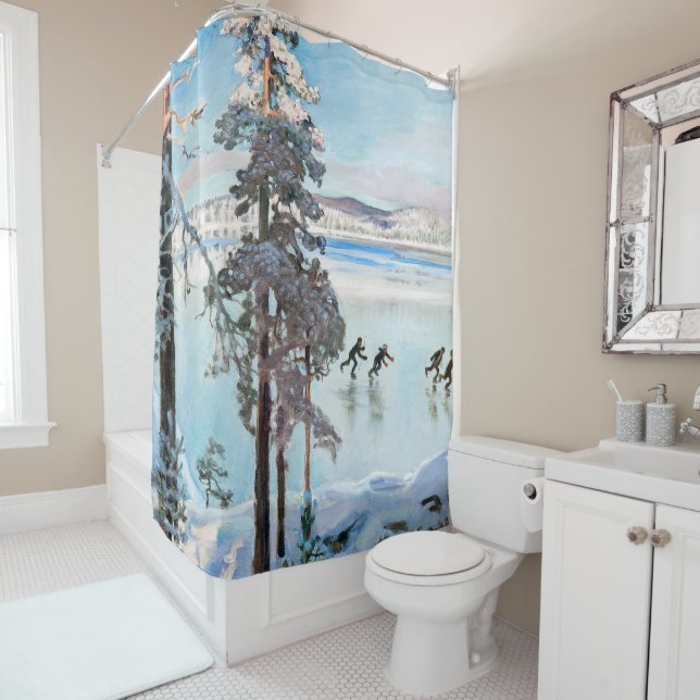 Akseli Gallen-Kallela - Skaters near Kalela Shore Shower Curtain (In Situ)