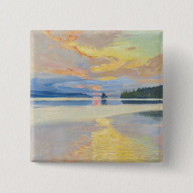 Akseli Gallen-Kallela - Sunset over Lake Ruovesi 15 Cm Square Badge (Front)