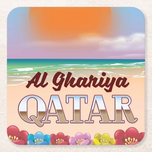 Al Ghariya Qatar beach poster Square Paper Coaster (Front)