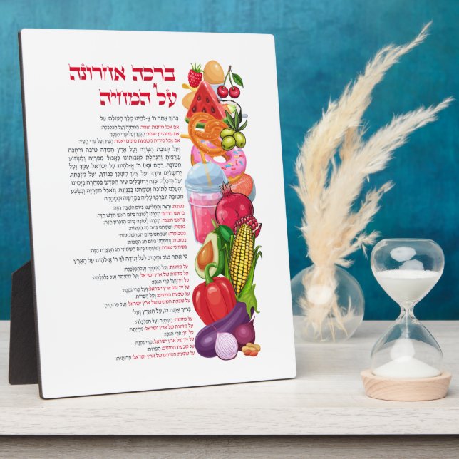Al haMichya Hebrew Blessing After Food Colourful Plaque (Side)