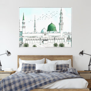 Al-Masjid An-Nabawi Prophet's Mosque Watercolor Canvas Print