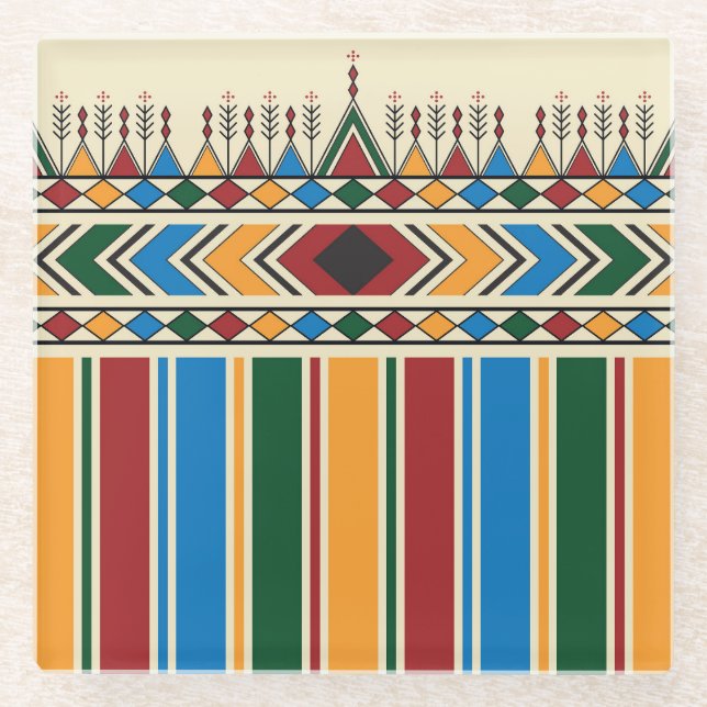 Al-Qatt Al-Asiri inspired geometric pattern. Glass Coaster (Front)