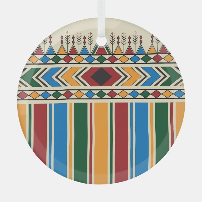 Al-Qatt Al-Asiri inspired geometric pattern. Glass Tree Decoration (Front)