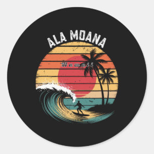 Ala Moana Beach Hawaii Beach Surfing  Classic Round Sticker