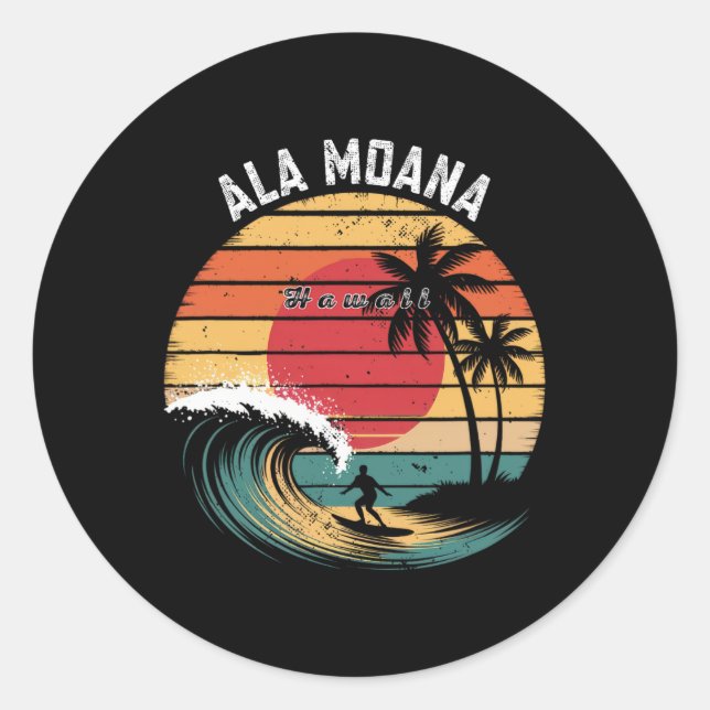 Ala Moana Beach Hawaii Beach Surfing  Classic Round Sticker (Front)