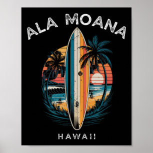 Ala Moana Beach Hawaii Men Women Surfing  Poster