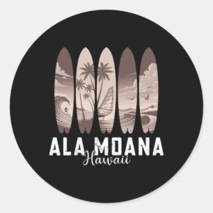 Ala Moana Beach Hawaii Surfboard Men Women Surfing Classic Round Sticker