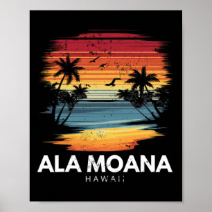 Ala Moana Beach Hawaii Surfboard Surfing Vintage Poster