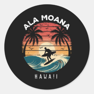 Ala Moana Beach Hawaii Surfboard Waves Beach  Classic Round Sticker
