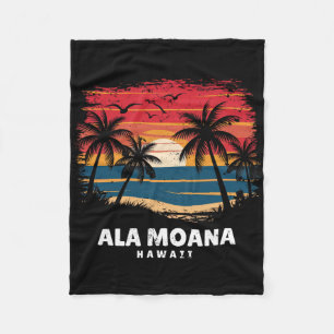 Ala Moana Beach Hawaii Surfboarder Palm Tree Souve Fleece Blanket