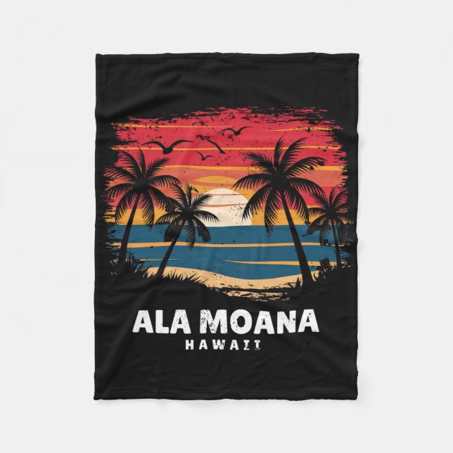 Ala Moana Beach Hawaii Surfboarder Palm Tree Souve Fleece Blanket (Front)