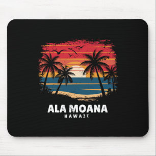 Ala Moana Beach Hawaii Surfboarder Palm Tree Souve Mouse Pad